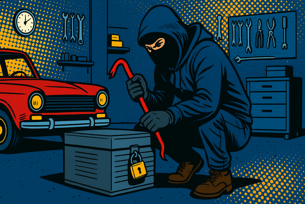 un ladro che cerca di entrare in una pmi, meglio migliorare la sicurezza di piccole e medie imprese